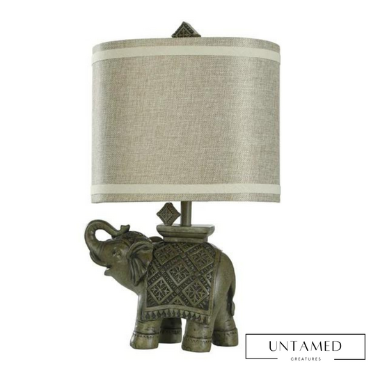 Gray Resin Elephant Lighting Accessory with Vintage Design Table Lamp