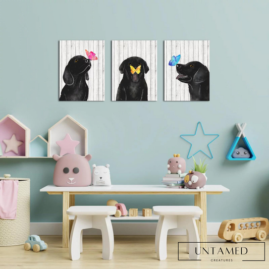 Colorful Canvas Dog Wall Art with Butterfly Prints Room Decor