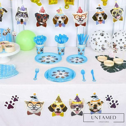 Multicolor Paper Dog Comprehensive Tableware Set with Paws Design Party Kit Decor