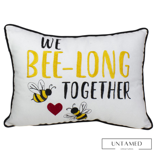 16" Black and White 'We Bee-Long Together' Spring Throw Pillow