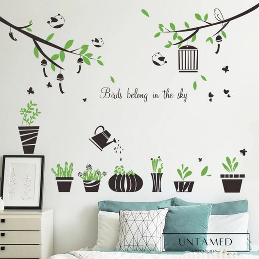 Green Paper Bird Wall Art with Garden Scene Theme Room Decor