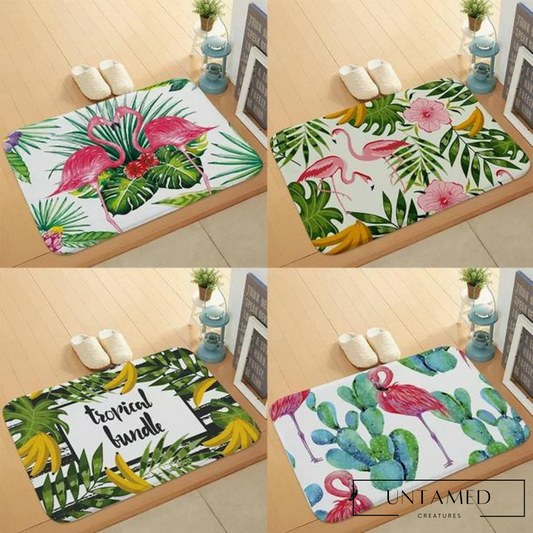 Colorful Flannel Flamingo Door Mat with Tropical Desig and Anti-Slip Feature Bathroom Decor