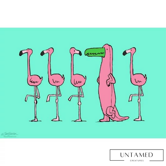 Pink Paper Flamingo Artwork with Funny Cartoon Print Wall Decor