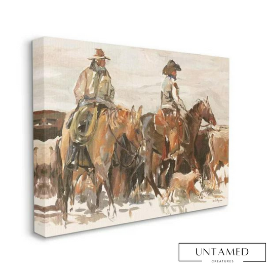 Rustic Canvas Horse Western Painting with Dramatic Farm Wilderness Scene Wall Decor