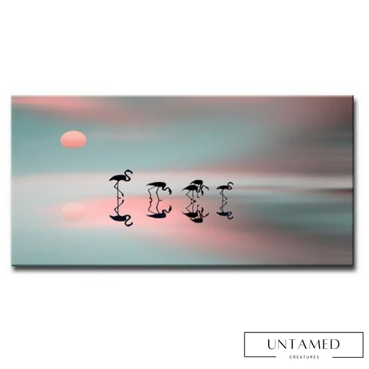 Pink Turquoise Canvas Flamingo Frame with Tropical Wetland Scene Wall Decor