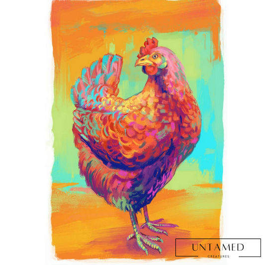 Colorful Fabric Chicken Hen Print with Bright Colors Wall Decor