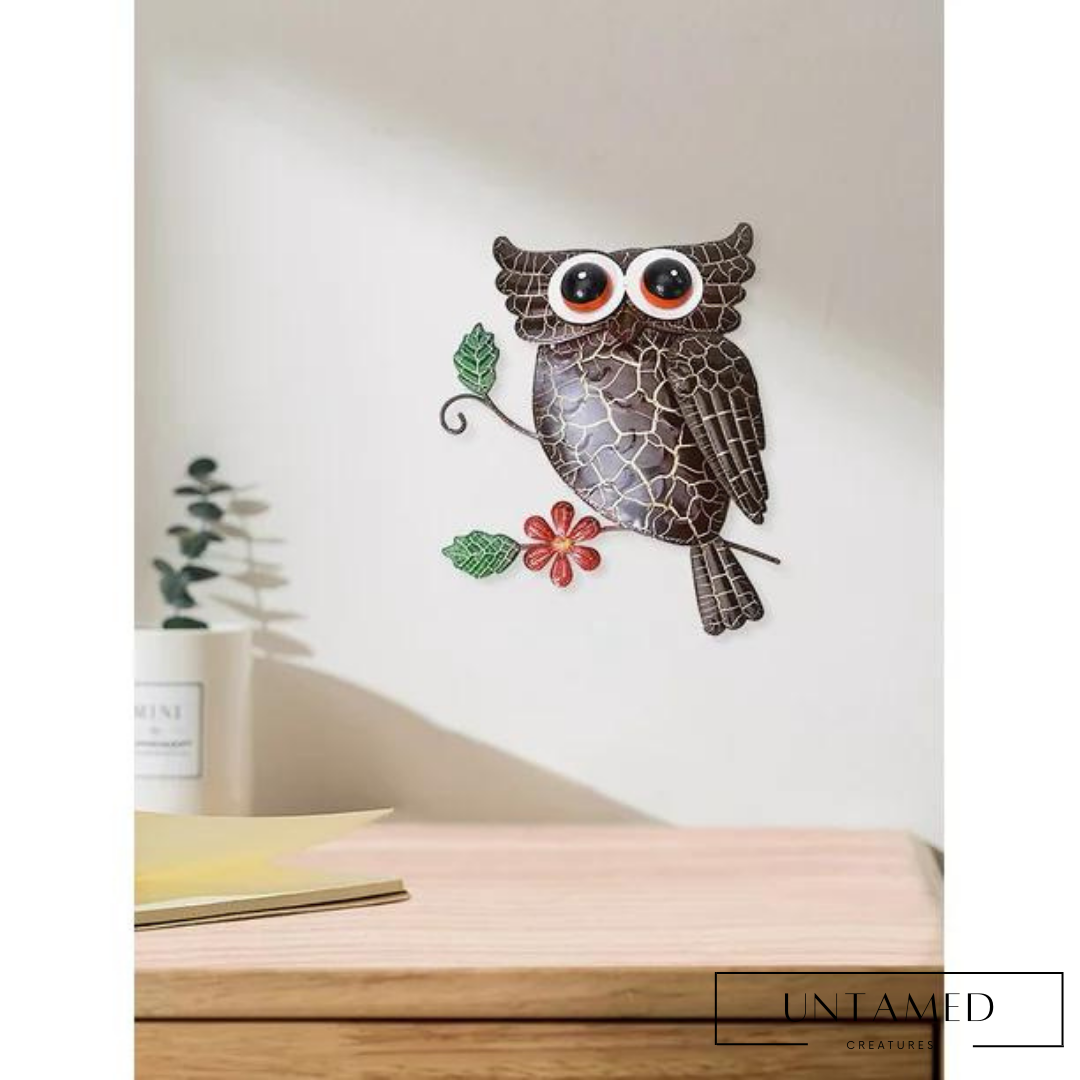 Brown Macrame Owl Wall Decor with Leaf and Flower Wall Decor