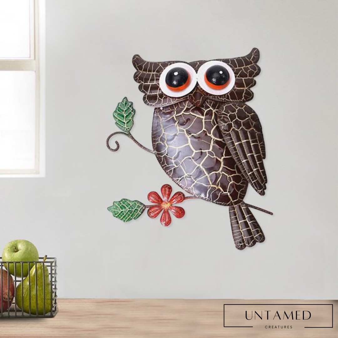 Brown Macrame Owl Wall Decor with Leaf and Flower Wall Decor