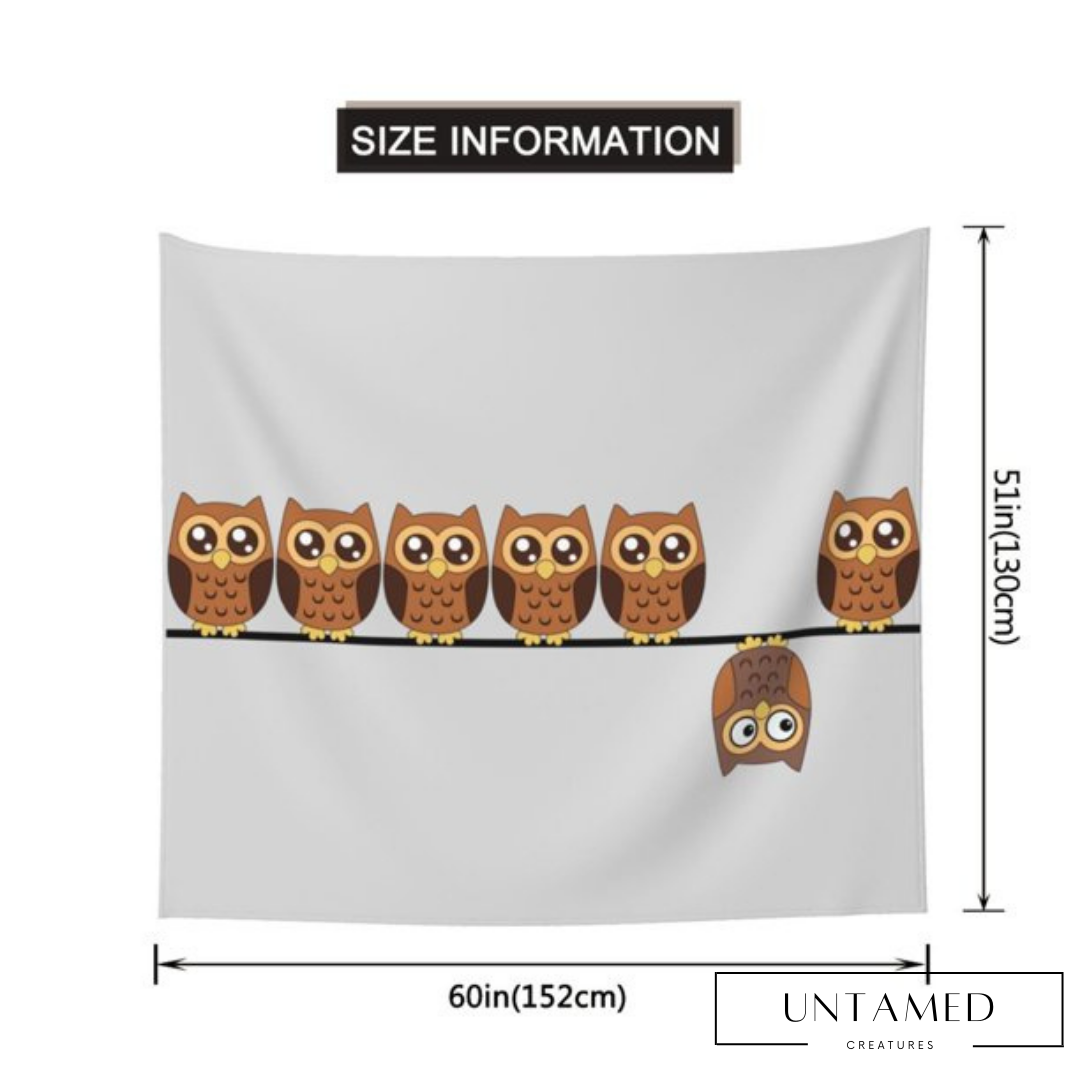 Brown White Polyester Owl Cartoon Tapestry with Minimalist Design Bedroom Decor