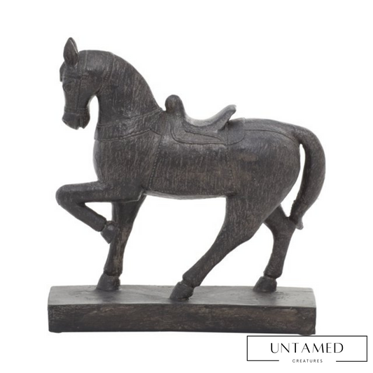 Brown Polystone Horse Sculpture with Rustic Print Detail Home Decor
