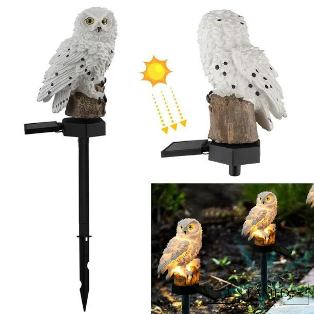 White Resin Owl Solar LED Light Statue with Natural Lifelike Design Outdoor Decor