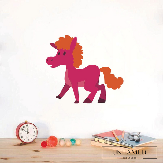 Pink Fabric Nursery Horse Wall Art with Cartoon Design Nursery Decor