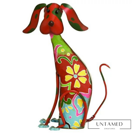 Colorful Iron Dog Sculpture with Whimsical Prints Graden Lawn Decor