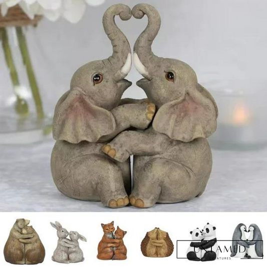 Gray Resin Elephant Ornamental Figurine with Hand-Painted Romantic Couple Sculpture Room Decor