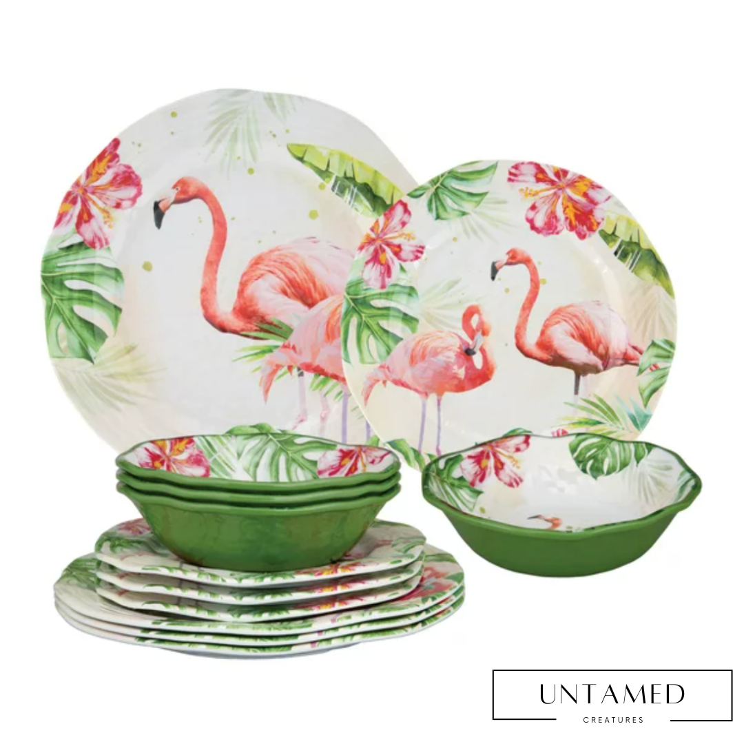 12-Piece Flamingo Dinnerware Set