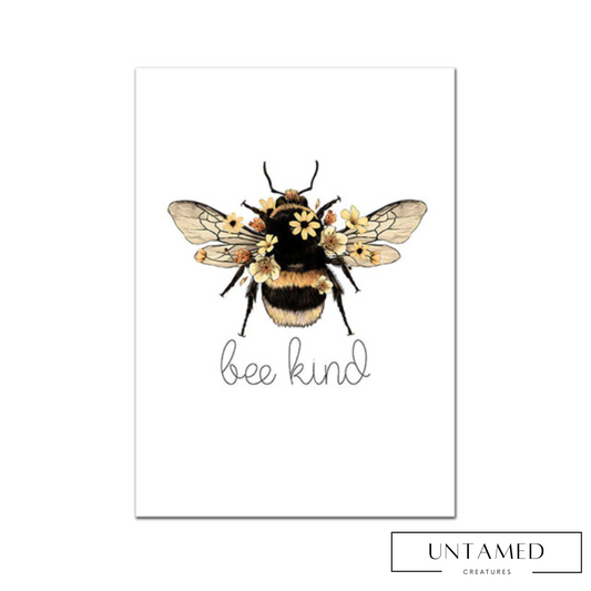 Black Yellow Canvas Bee Poster with Bes Kind Message Room Decor