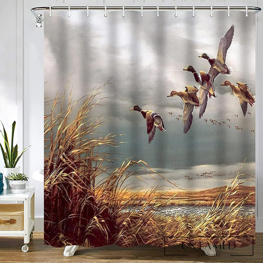 Hunting Flying Wild Ducks Shower Curtain