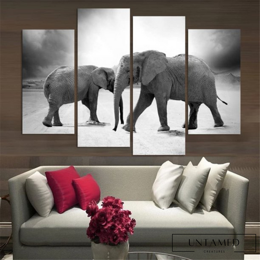 Black and White Canvas Elephant Artwork with High-Definition Wildlife Images Wall Decor