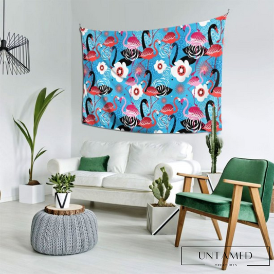 Floral Flamingos Swans Tapestry