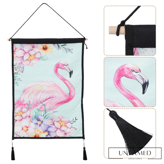 Pink Polyester Flamingo Decorative Rug with Ornamental Print Room Decoration