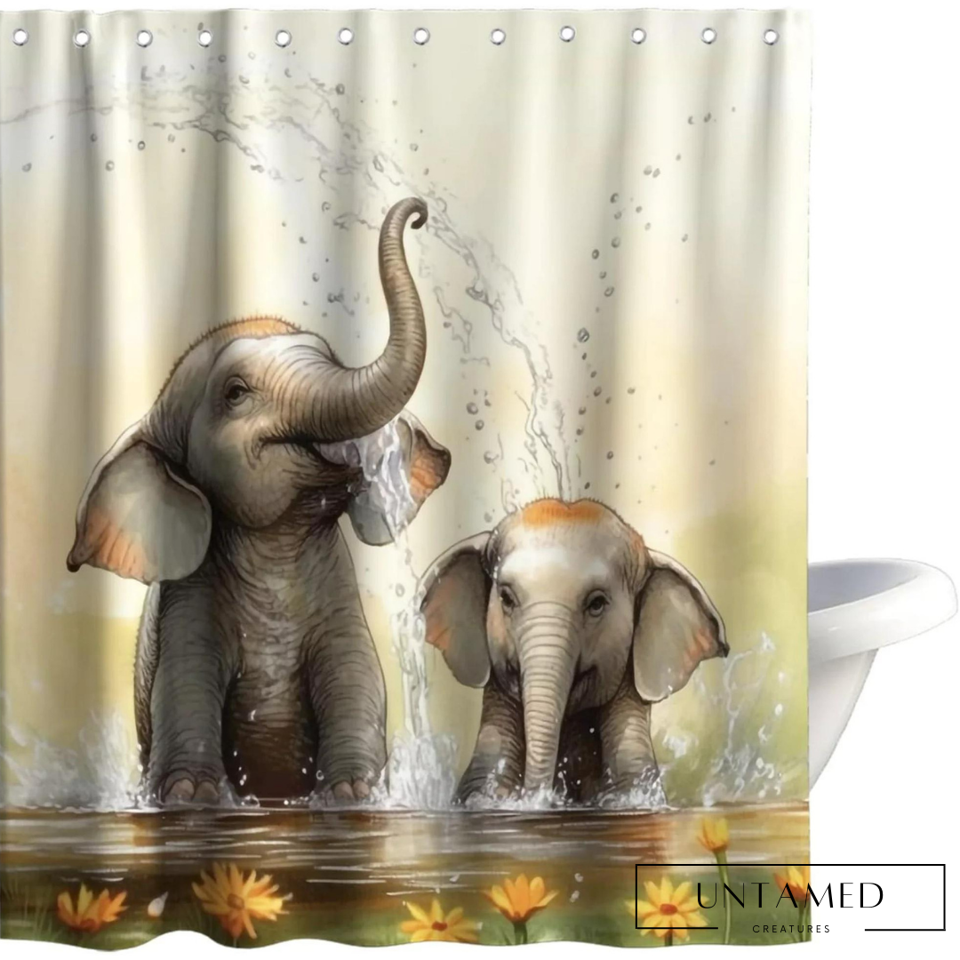 Cute Grey Elephant Shower Curtain