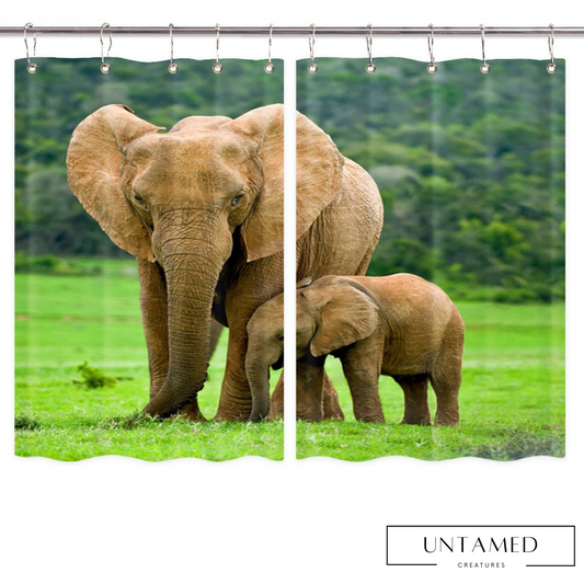Multicolor Polyester Elephant Shower Curtain with Realistic Safari Design Bathroom Decor