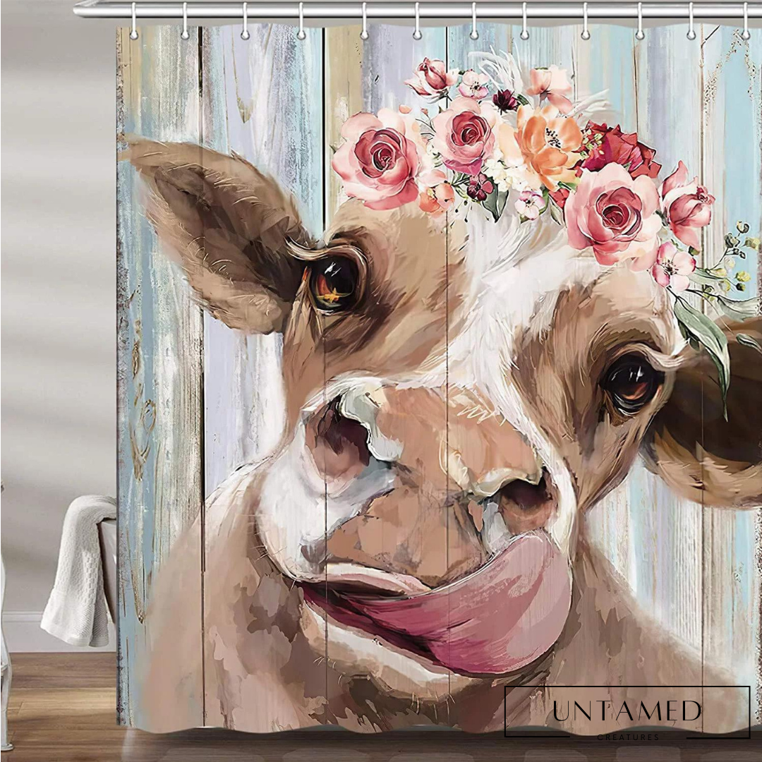 Multicolor Polyester Cow Shower Curtain with Advanced Printing Technology Bathroom Decor