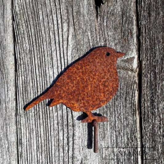 Orange Metal Bird Decorative Standee with Rusty Like Design Outdoor Decor