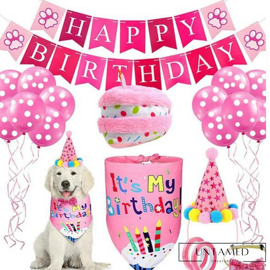 Pink Cotton Dog Birthday Bandana Set with Colorful Paints Party Accessories