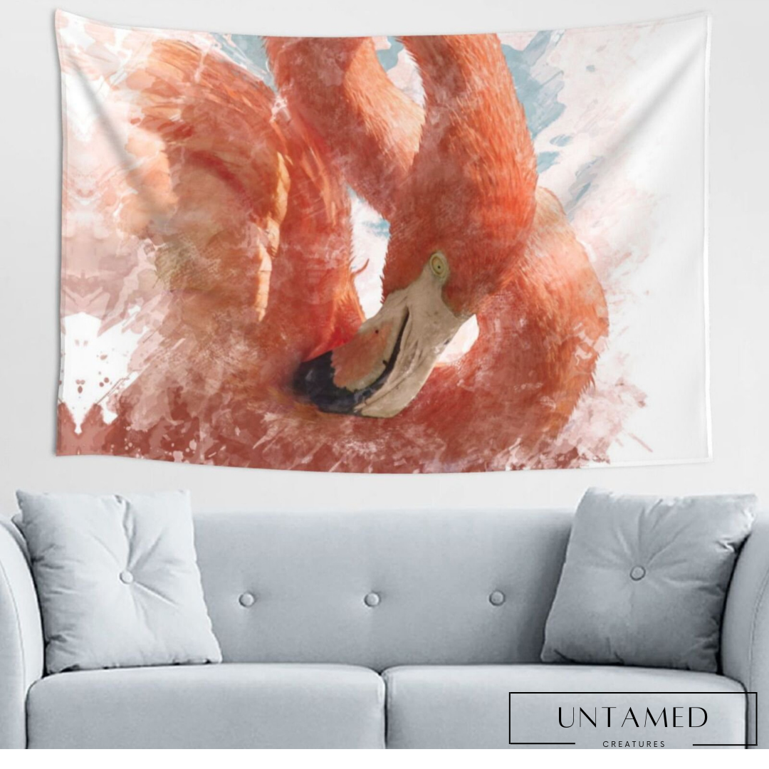 Pink Polyester Flamingo Decorative Tapestry with Vivid Color Print Wall Decor