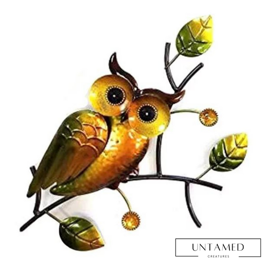 Gold Iron Owl Art Hanging with Branch and Leaf Detailing Wall Decor