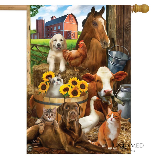 Colorful Polyester Cow Banner with Random Animals Outdoor Decor