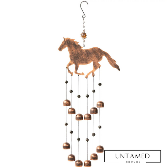 Brown Iron Horse Wind Chime with Handcrafted Design Outdoor Garden Decor
