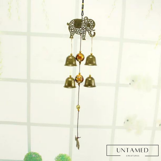 Brown Bronze Elephant Wind Chime with Melodic Sound Feature Putdoor Decor