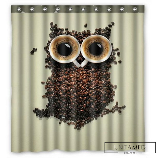 Coffee Beans Owl Waterproof Shower Curtain