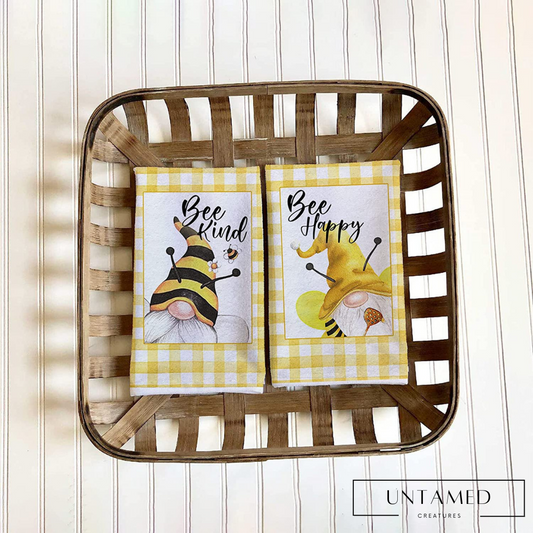 Yellow and White Plaid Dwarf Bee Bee Happy Bee Kind Towel