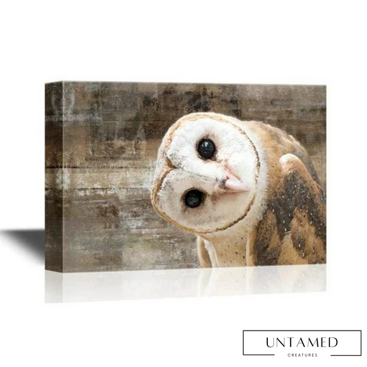Brown White Canvas Owl Artwork Frame with Realistic Detail Design Wall Decor
