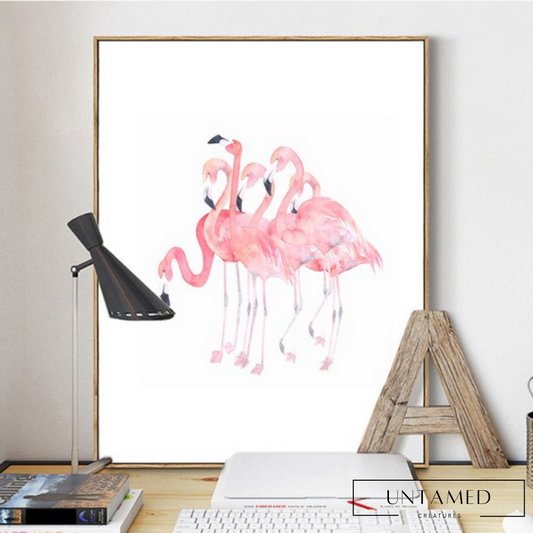 Colorful Fiber Oil Flamingo Canvas Artwork with Realistic Watercolor Print Wall Decor