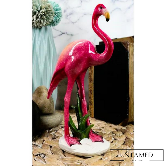 Pink Resin Flamingo Decorative Statue with Plant and Shiny Paint Yard Decor