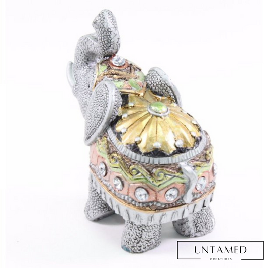 Silver Polyresin Elephant Wealth Lucky Figurine with Shiny Diamond Design room Decor