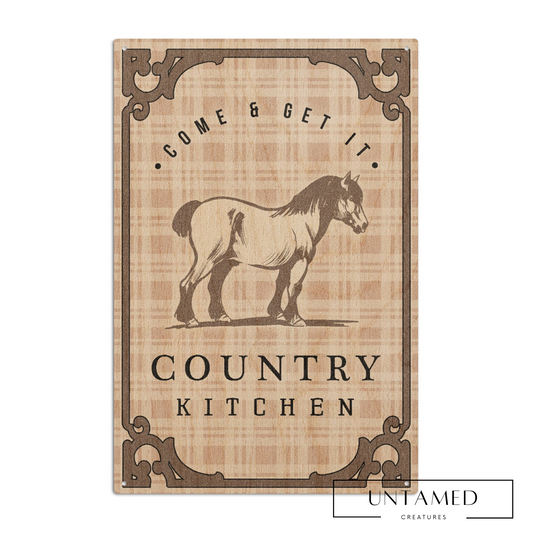 Horse on Plaid Birch Wood Wall Sign