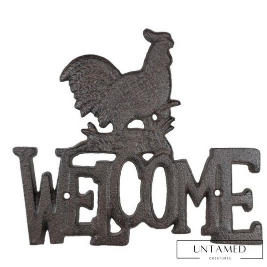 Black Wood Chicken Welcome Sign with Welcome Text Wall Decor