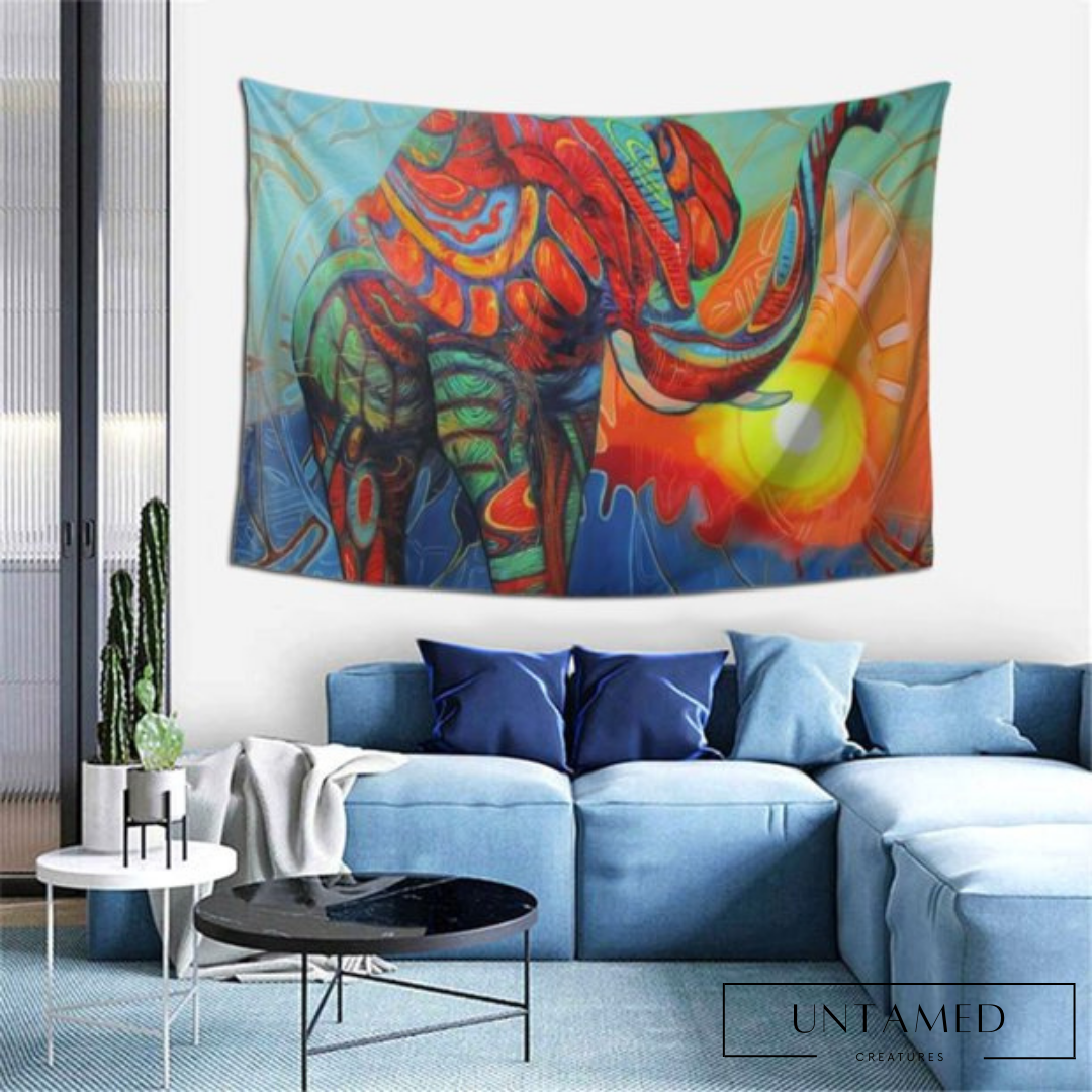 Colorful Sun Elephant Tapestry