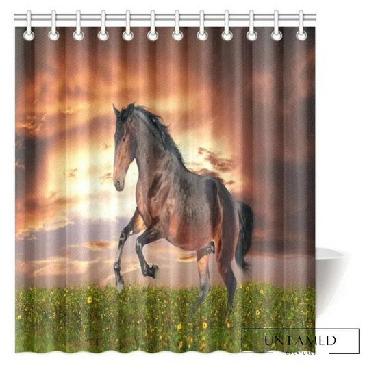 Multicolor Polyester Horse Shower Curtain with Vibrant Theme Design Bathroom Accessory