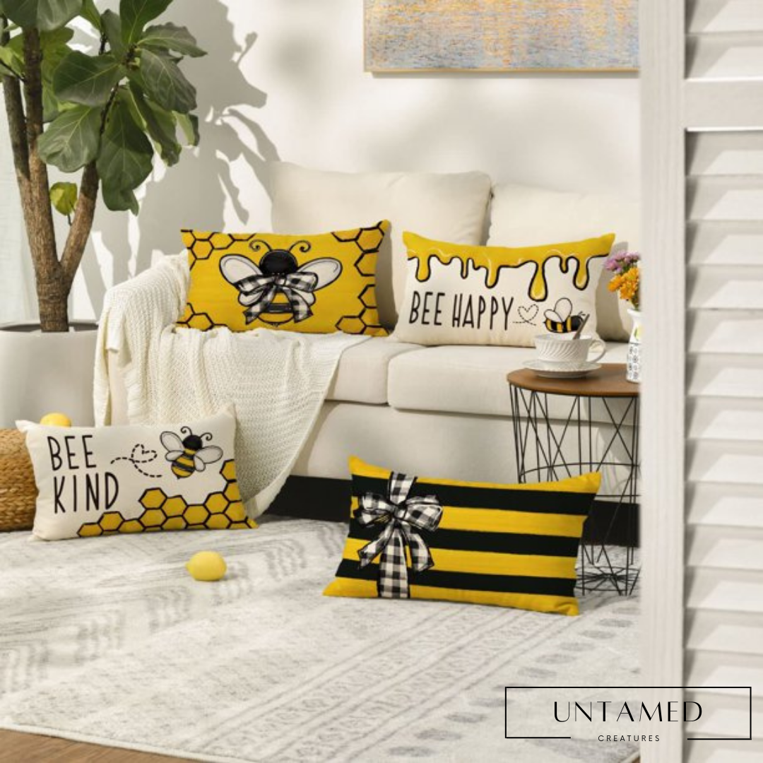 Bee Happy Bee Kind Throw Pillow Covers