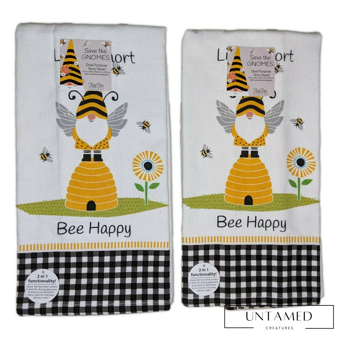 Set of 2 Life is Short, Bee Happy Kitchen Towel