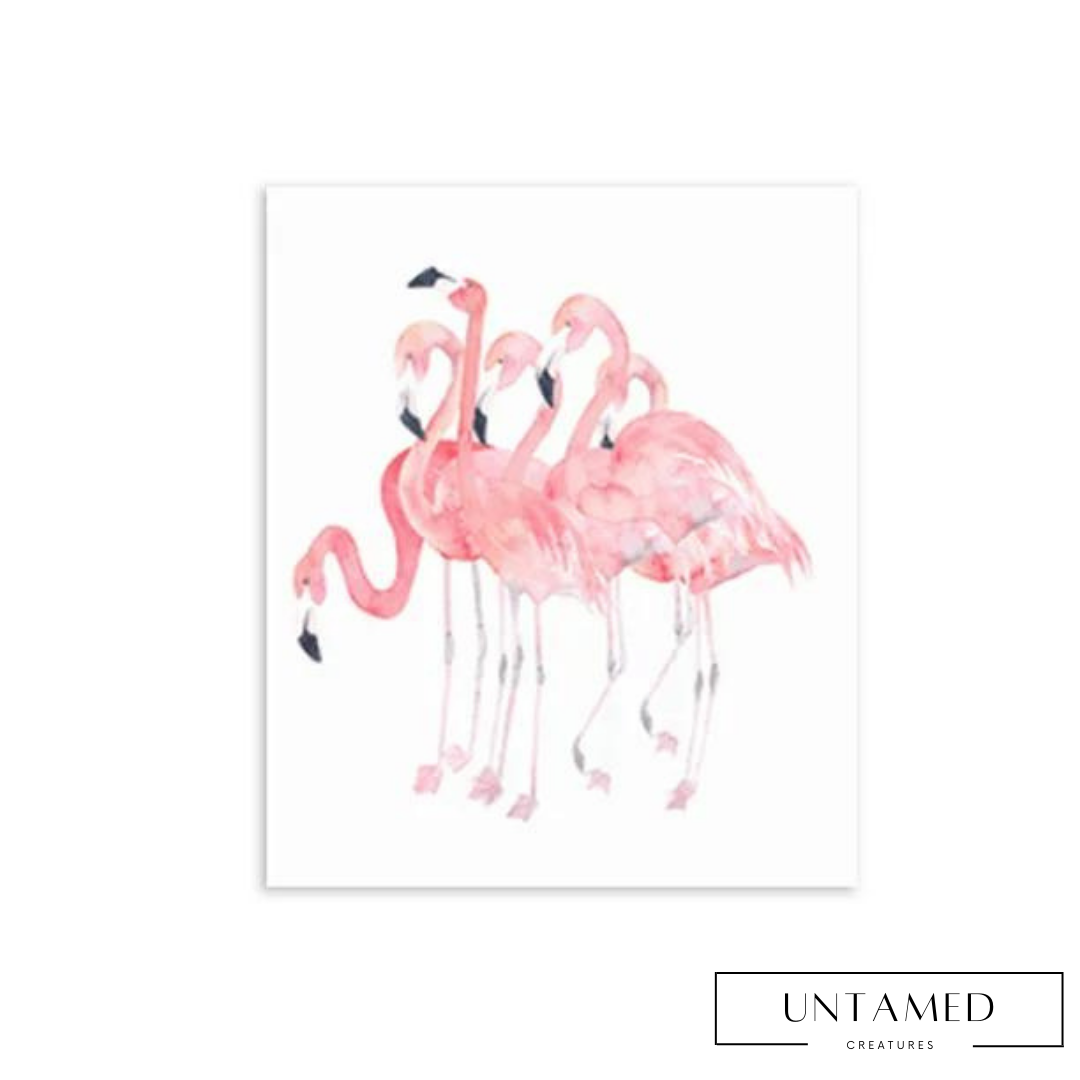 Colorful Fiber Oil Flamingo Canvas Artwork with Realistic Watercolor Print Wall Decor