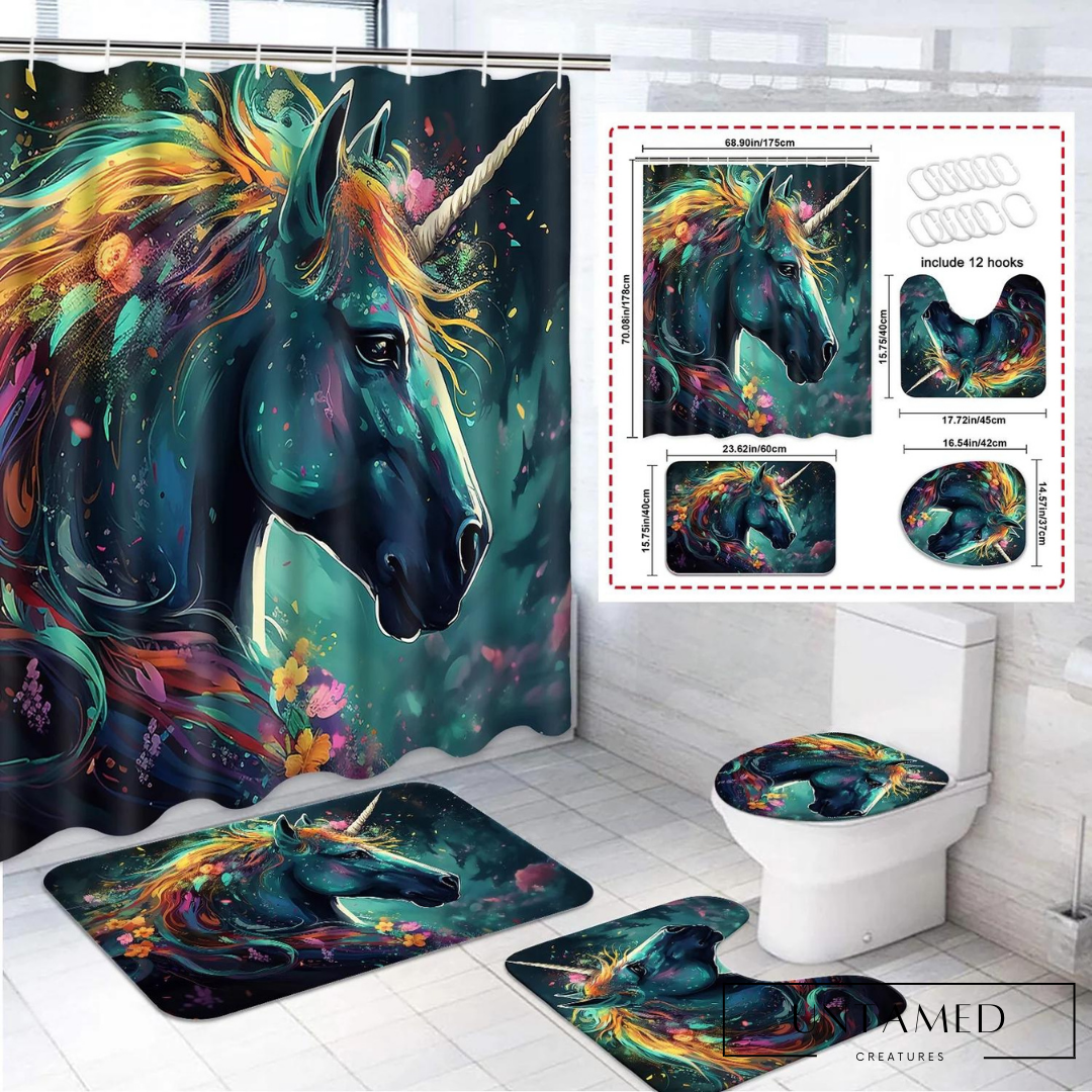 Colorful Polyester Horse Shower Curtain with Fantasy Unicorn Design Bathroom Decor