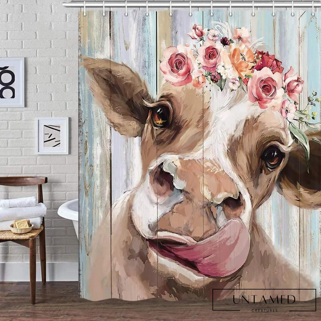 Multicolor Polyester Cow Shower Curtain with Advanced Printing Technology Bathroom Decor