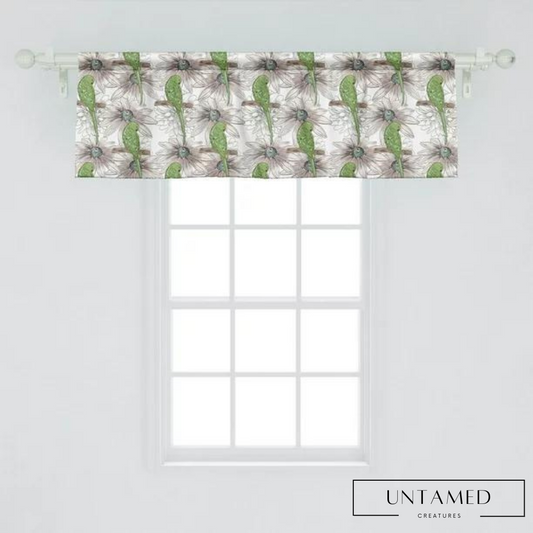 Green Cotton Bird Window Valance with Sunflowers Design Kitchen Decor